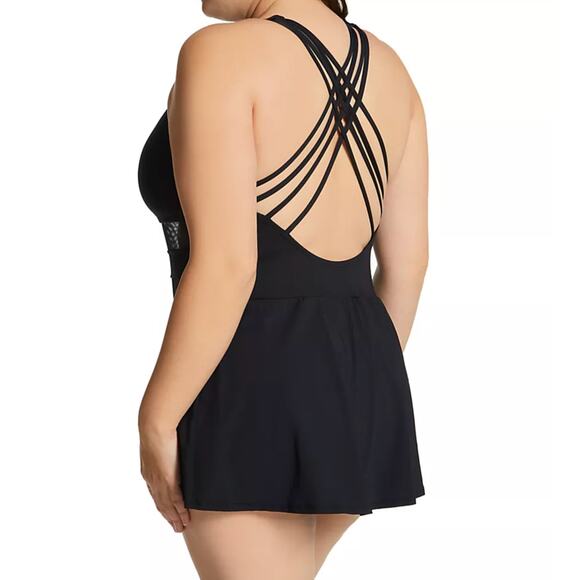 Bleu Rod Beattie Plus Size Don't Mesh With Me Cross Back Swim Dress 18W NEW - Picture 1 of 10